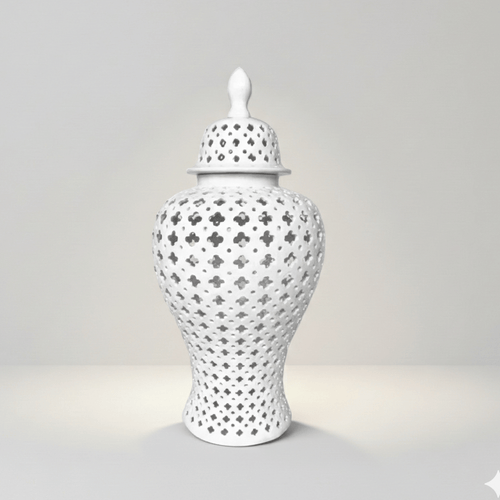 White Hamptons Lace Ceramic Temple Jar