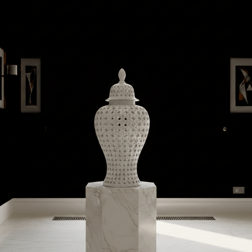 White Hamptons Lace Ceramic Temple Jar