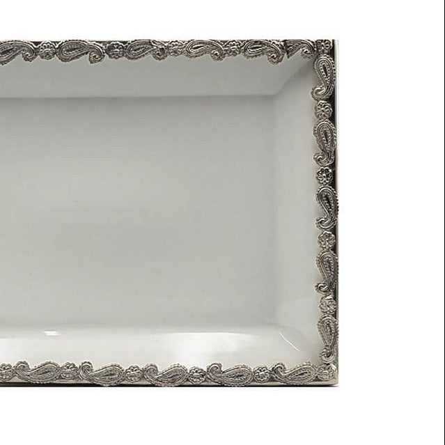 White Paisley Rectangular Ceramic Tray