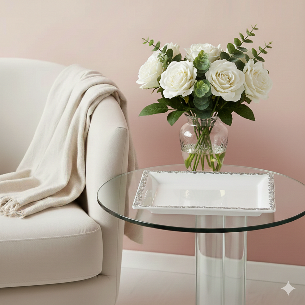 White Paisley Rectangular Ceramic Tray