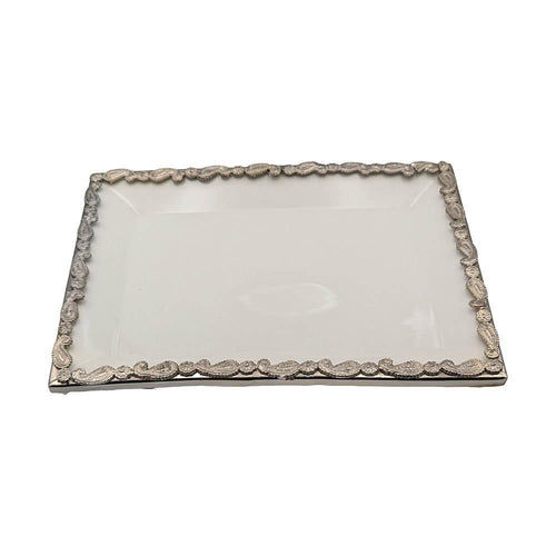 White Paisley Rectangular Ceramic Tray