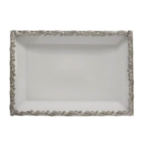 White Paisley Rectangular Ceramic Tray