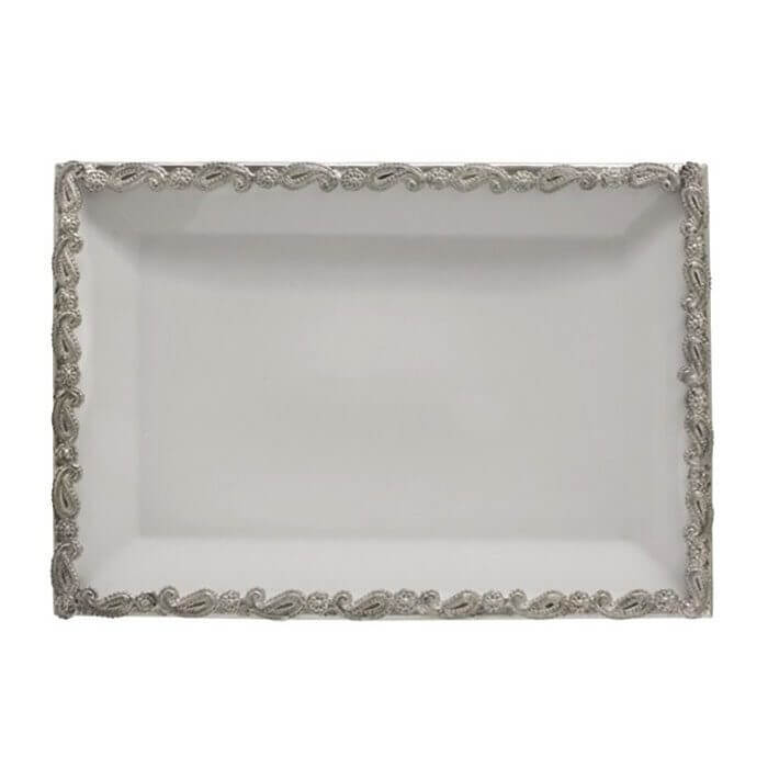 White Paisley Rectangular Ceramic Tray
