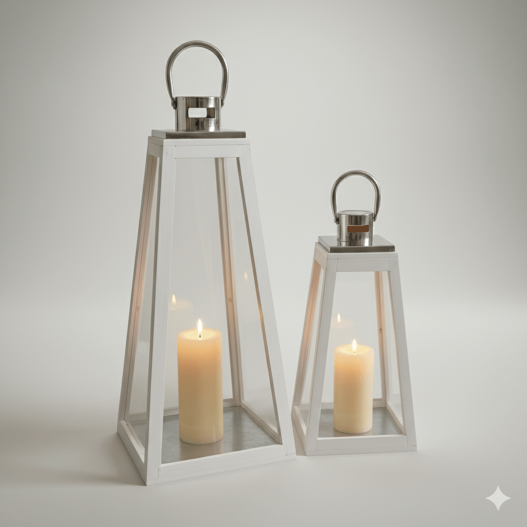 White Pyramid Indoor Outdoor Lantern Set