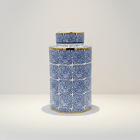 Willow Ceramic Blue Gold Accent Ginger Jar