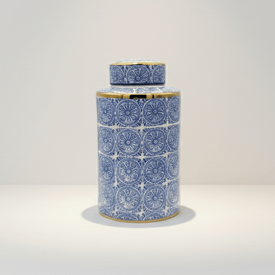 Willow Ceramic Blue Gold Accent Ginger Jar