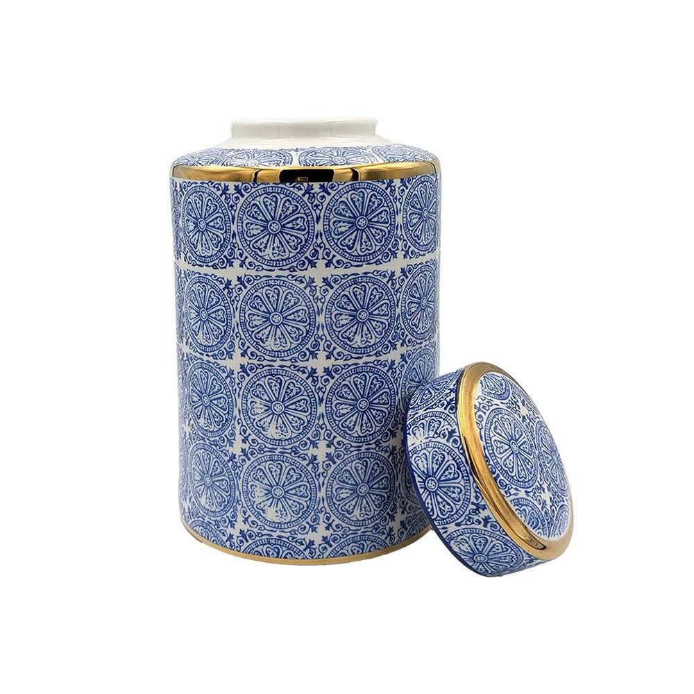 Willow Ceramic Blue Gold Accent Ginger Jar