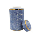 Willow Ceramic Blue Gold Accent Ginger Jar