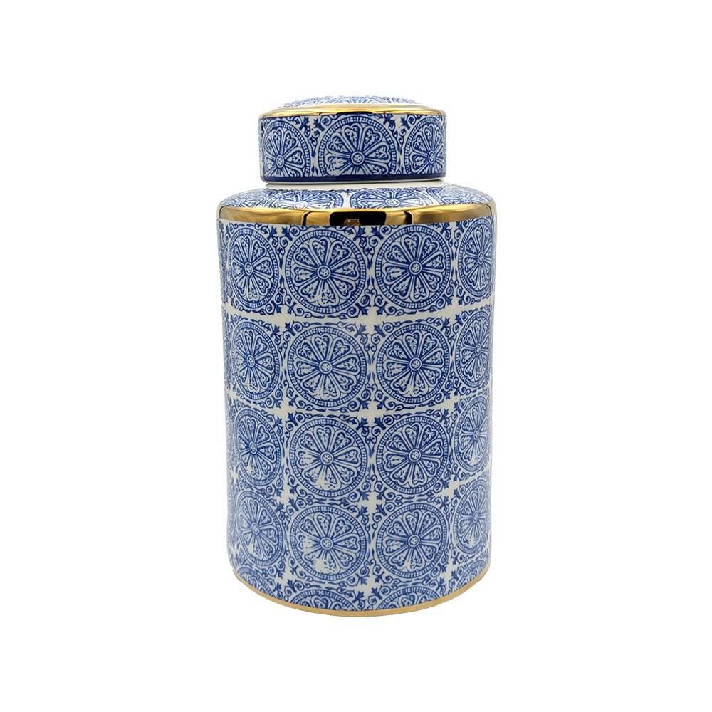 Willow Ceramic Blue Gold Accent Ginger Jar
