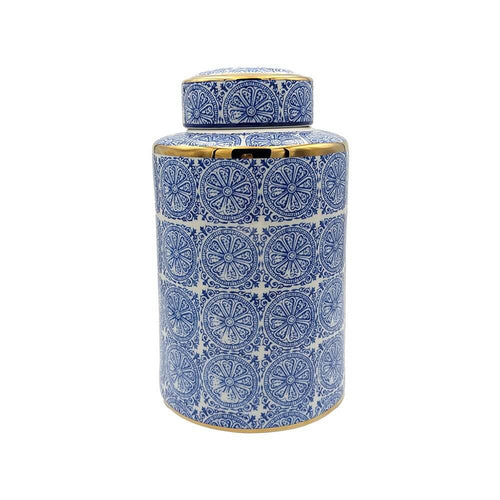 Willow Ceramic Blue Gold Accent Ginger Jar