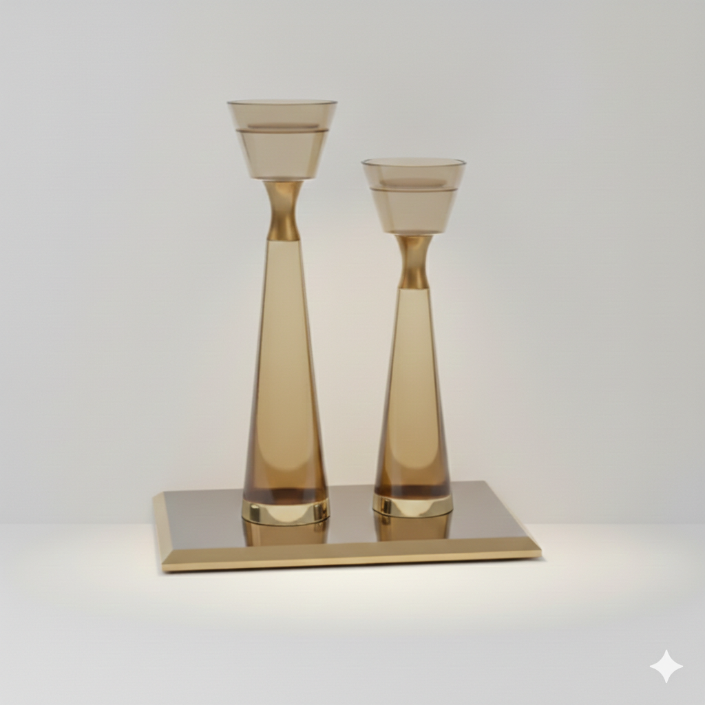 Refined Crystal & Bronze Candle Holder Set