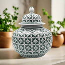 Zara Hunter Green White Ceramic Temple Jar