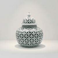 Zara Hunter Green White Ceramic Temple Jar