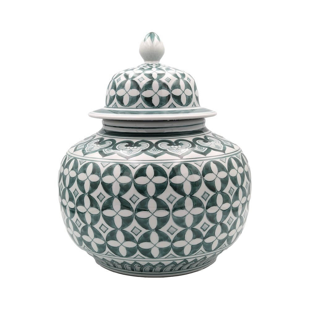 Zara Hunter Green White Ceramic Temple Jar