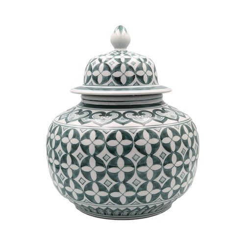 Zara Hunter Green White Ceramic Temple Jar