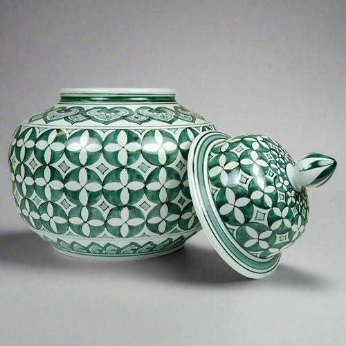 Zara Hunter Green White Ceramic Temple Jar