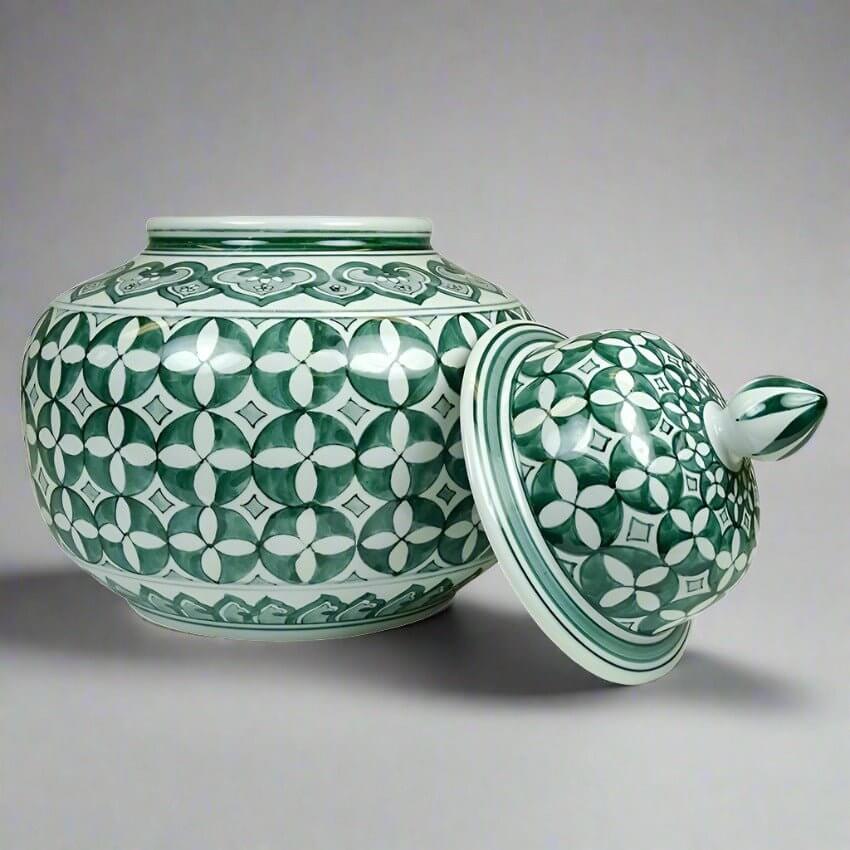 Zara Hunter Green White Ceramic Temple Jar