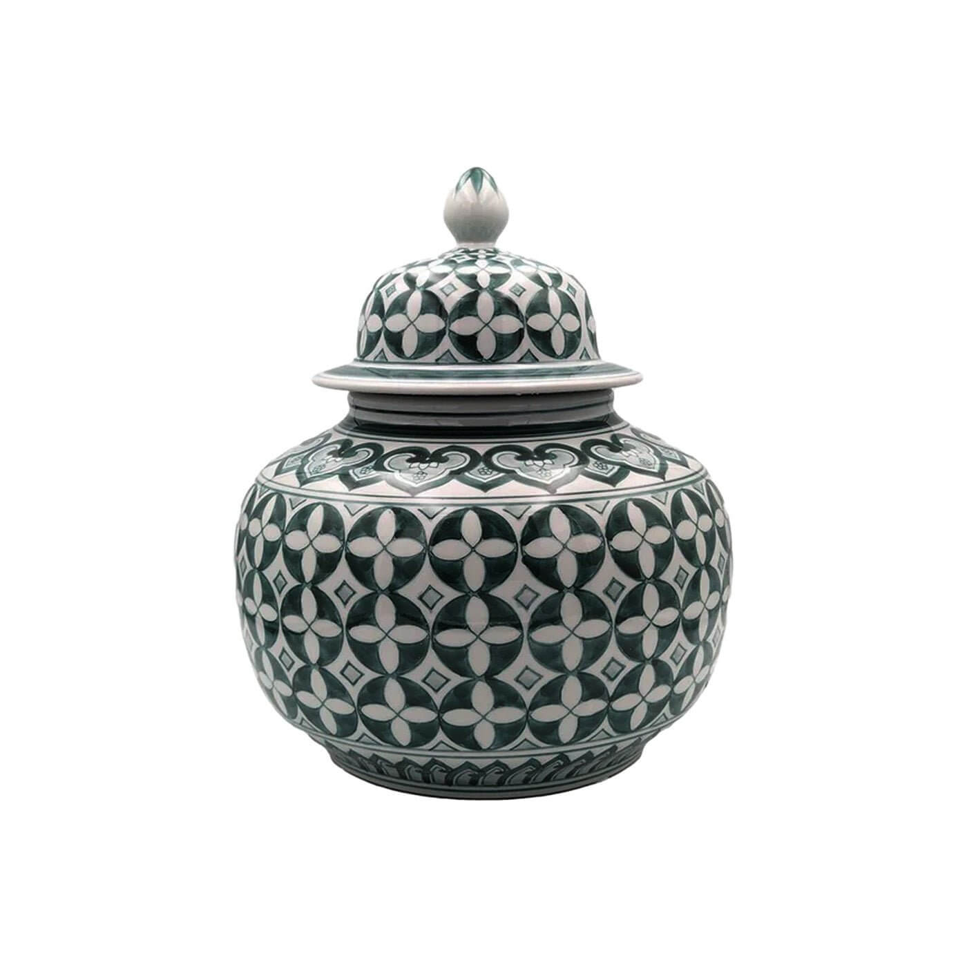 Zara Hunter Green White Ceramic Temple Jar