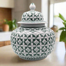 Zara Hunter Green White Ceramic Temple Jar