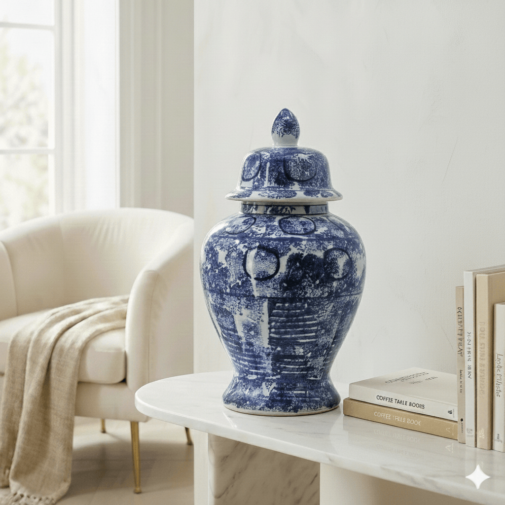 Zaro Vintage Blue White Ceramic Jar
