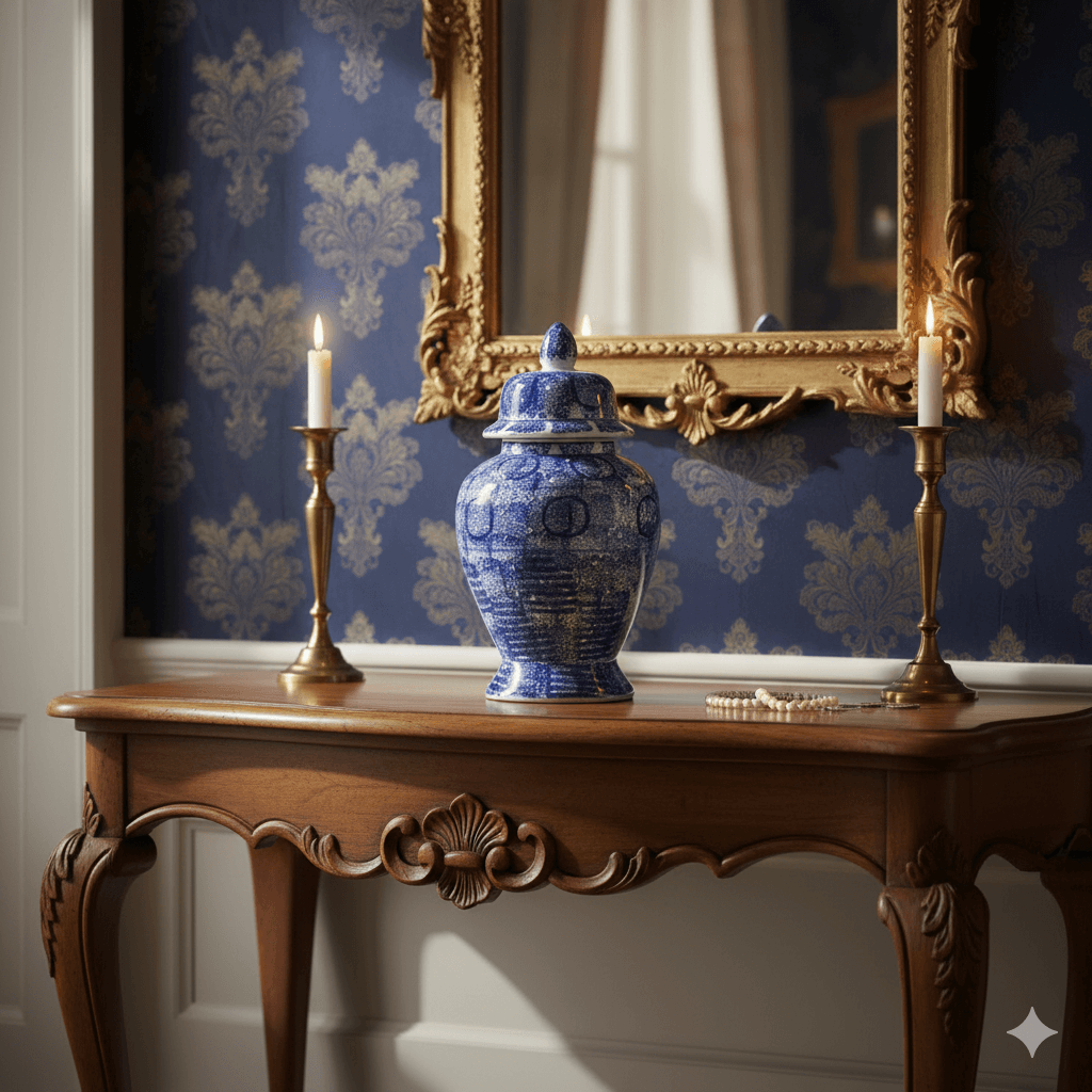 Zaro Vintage Blue White Ceramic Jar