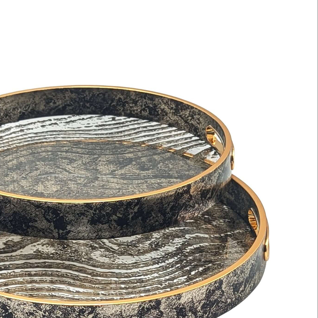 Zebra Print Round Glass Serving Tray Set