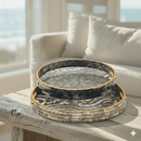 Zebra Print Round Glass Serving Tray Set