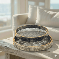 Zebra Print Round Glass Serving Tray Set