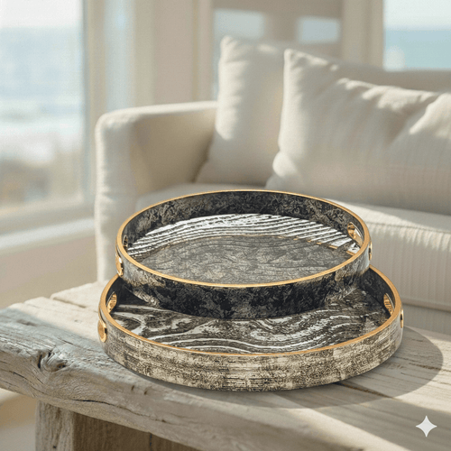 Zebra Print Round Glass Serving Tray Set