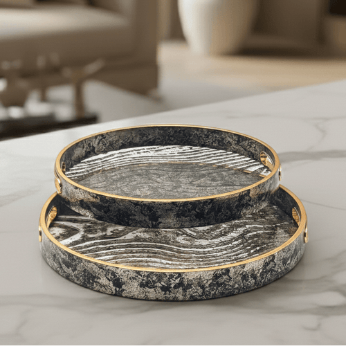 Zebra Print Round Glass Serving Tray Set