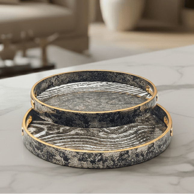 Zebra Print Round Glass Serving Tray Set
