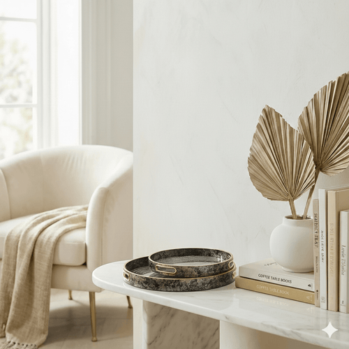 Zebra Print Round Glass Serving Tray Set