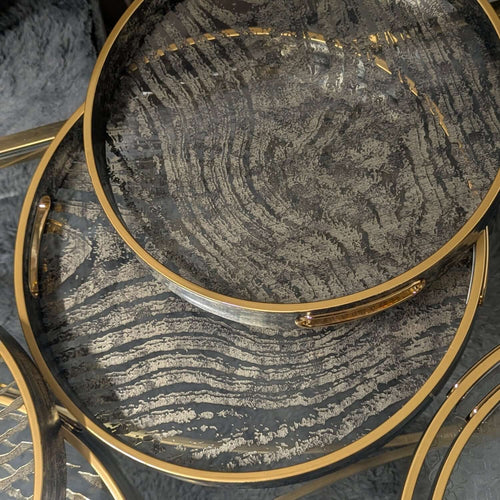 Zebra Print Round Glass Serving Tray Set