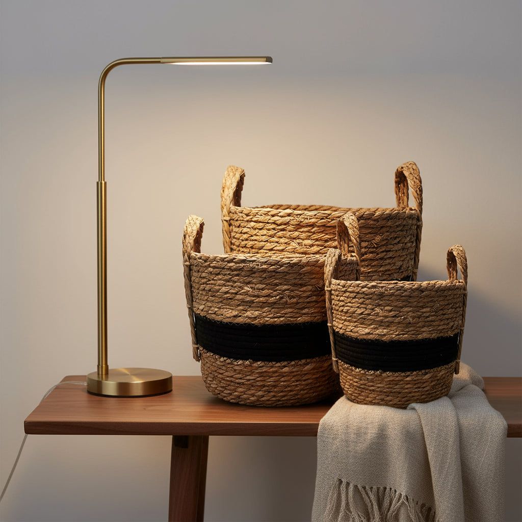 Andrew Striped Storage Hamper - Black/Natural