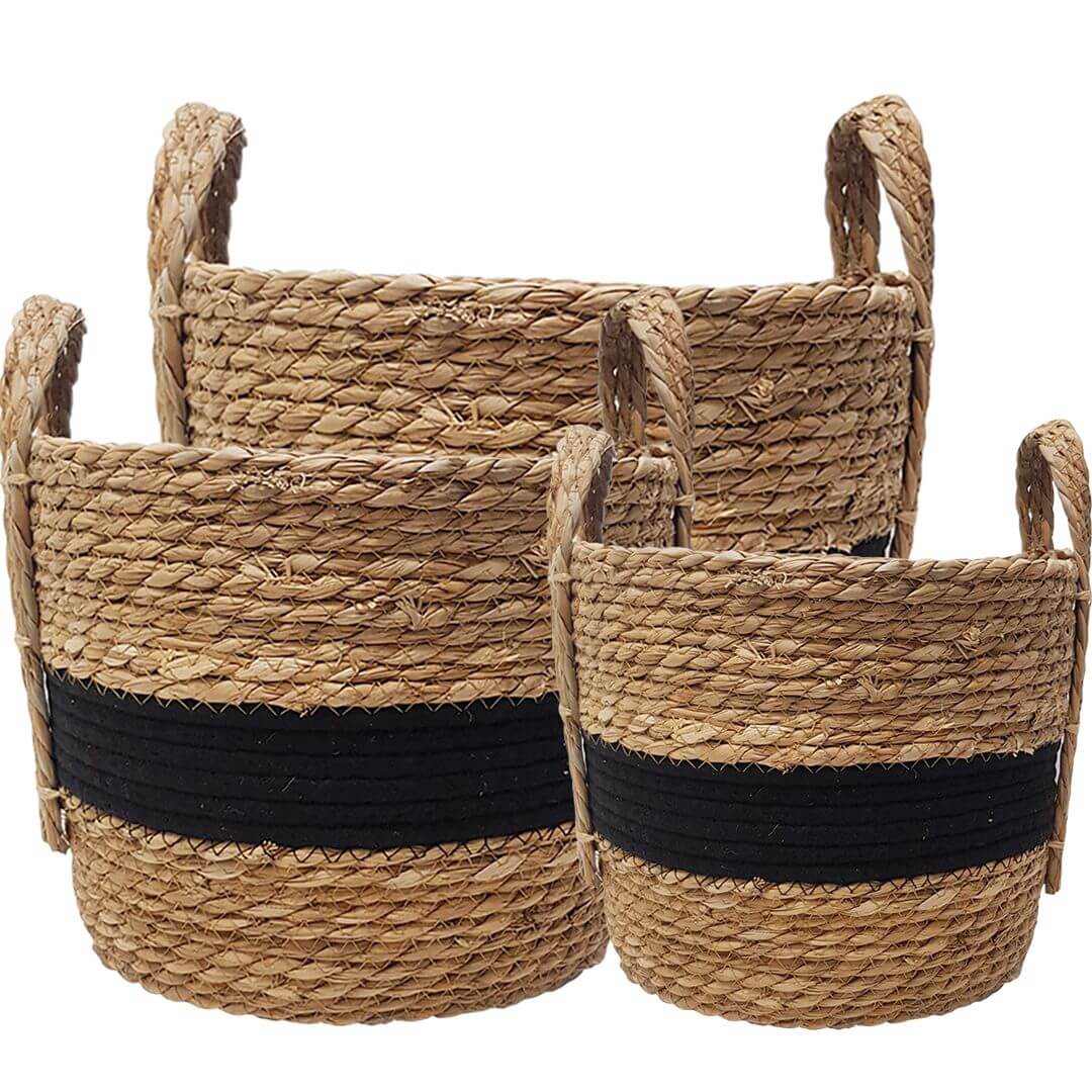 Andrew Striped Storage Hamper - Black/Natural Luxury Co