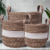 Andrew Striped Storage Hamper - White/Natural Luxury Co