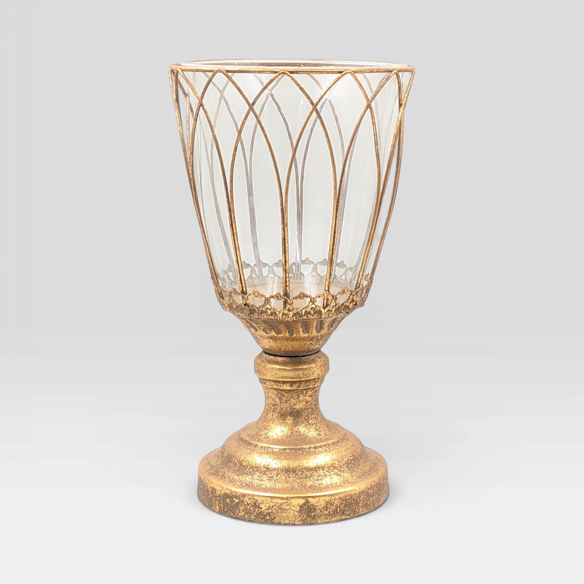Rustic Gold Wire Hurricane Candle Holder - 31cm