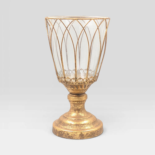 Rustic Gold Wire Hurricane Candle Holder - 31cm