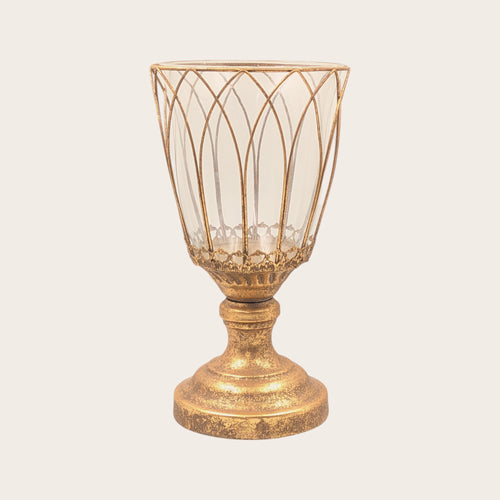 Rustic Gold Wire Hurricane Candle Holder - 31cm
