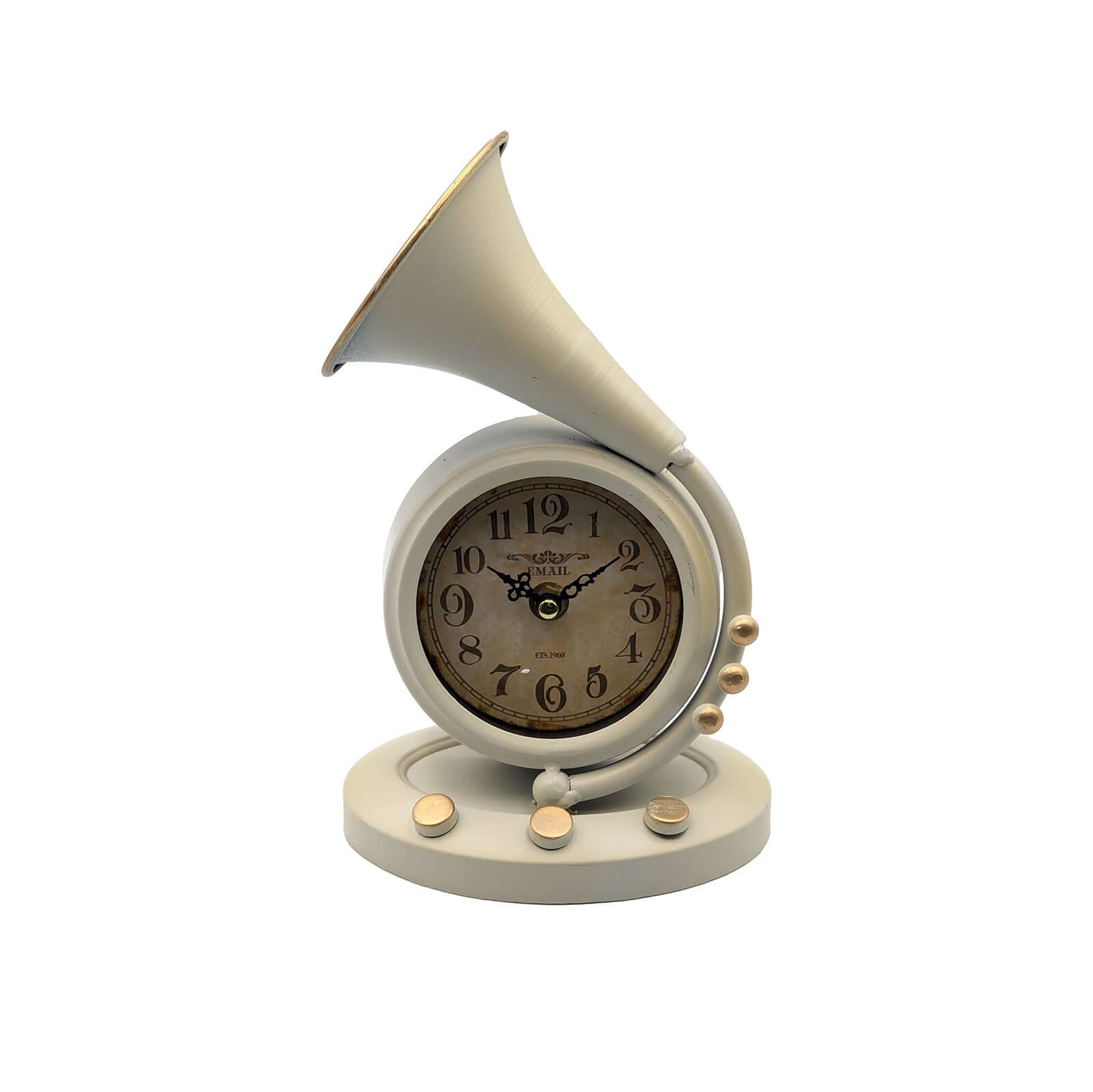 Vintage Trumpet Table Clock Creamy Finish