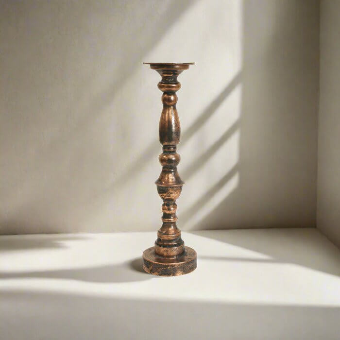 Antique Aged Rustic Gold Candle Holder - 46cm