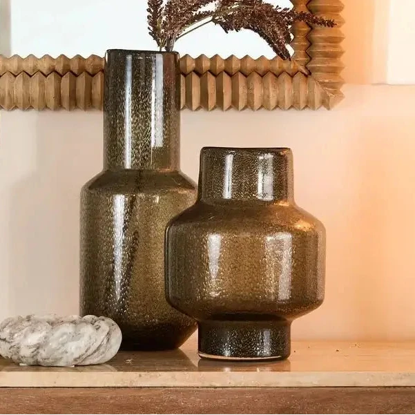 Ara Short Hand Blown Smoky Grey Glass Vase