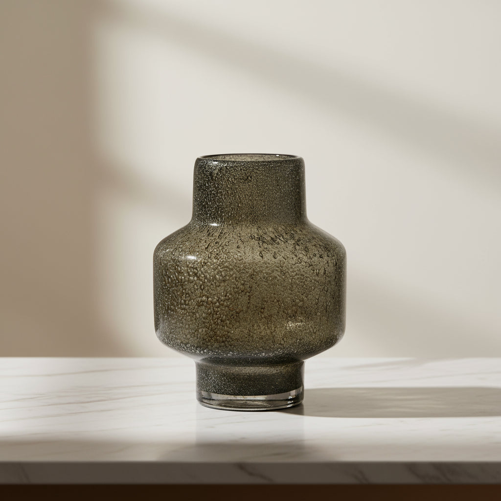 Smoky Grey Glass Vase Ara Short Hand Blown Vase - Smoky Grey