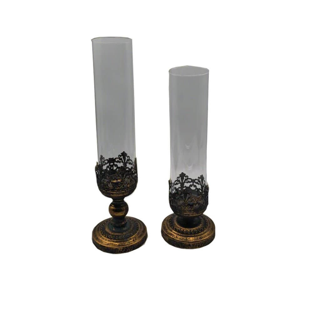 Arabesque Aged Rustic Gold Candle Holder Set