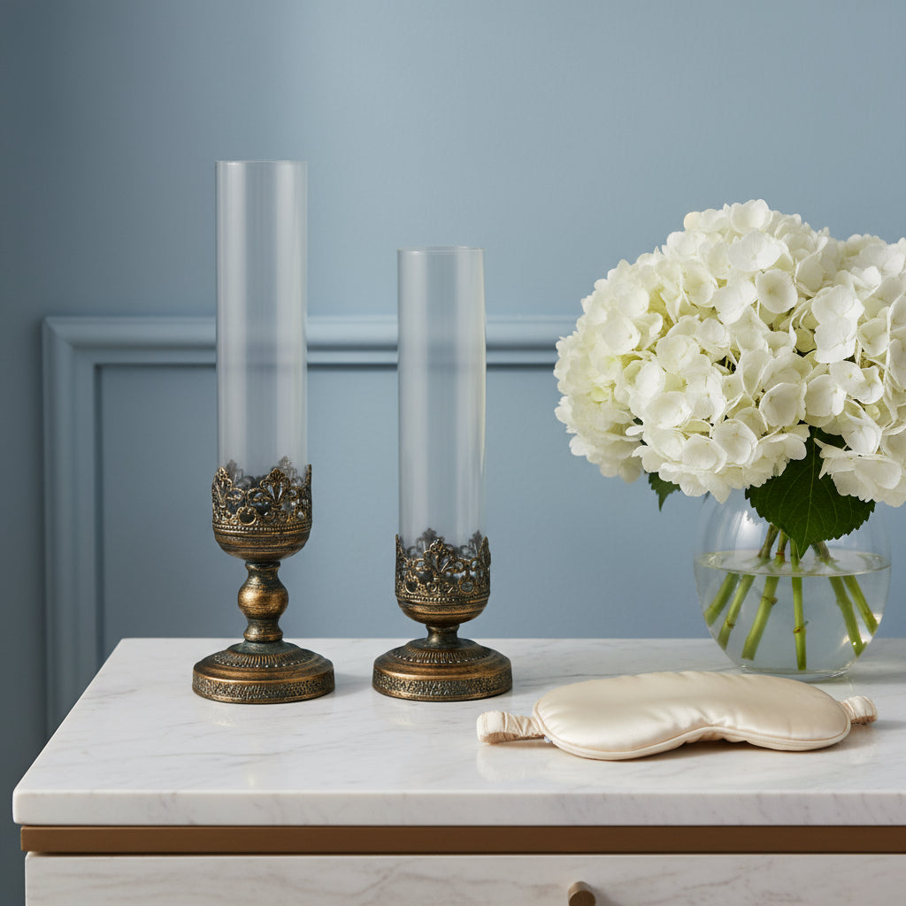 Arabesque Candle Holder Rustic Gold Candle Holder Set