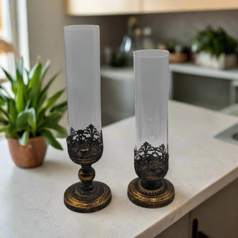 Arabesque Aged Rustic Gold Candle Holder Set