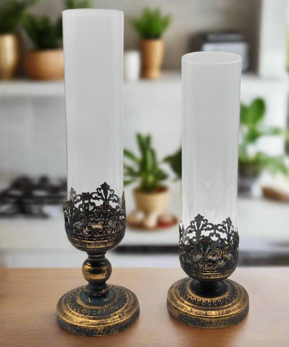Arabesque Aged Rustic Gold Candle Holder Set Luxury Co