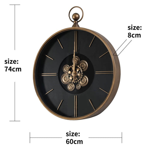 Astoria Round Industrial Wall Clock with Exposed Gears, 74cmElevate your decor with the 74cm Astoria Wall Clock - industrial style, exposed gears, and timeless elegance.