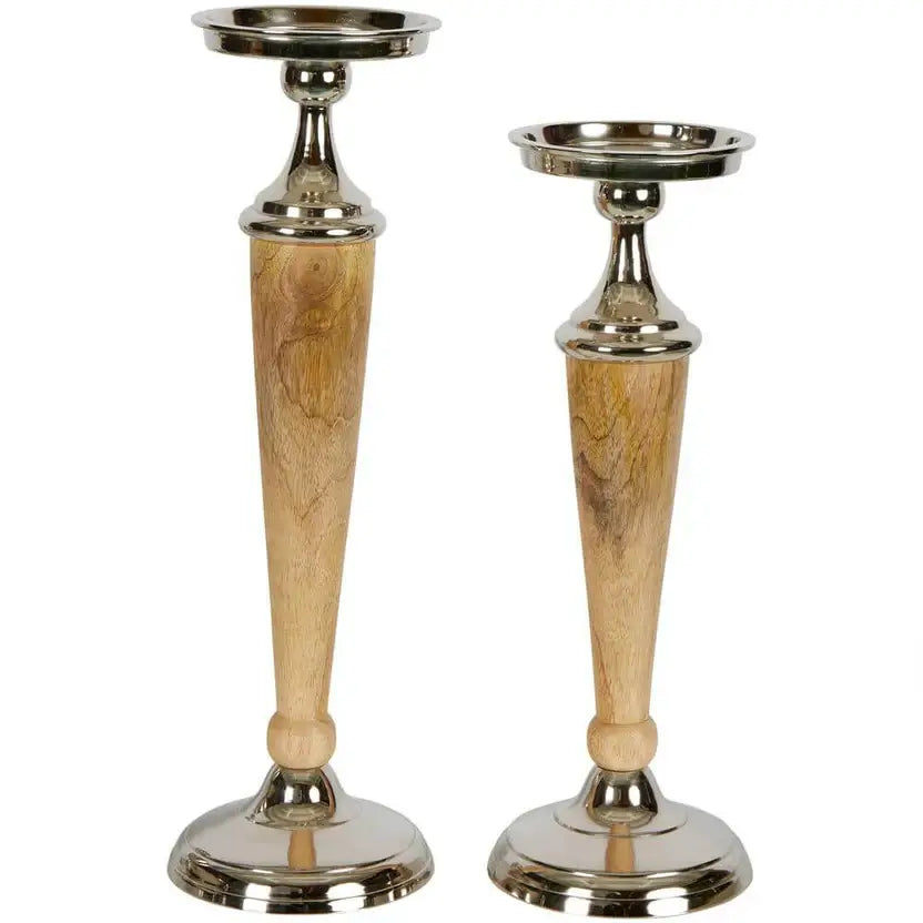 Atlas Candle Holder Wood/Aluminium Candle Stick Holder Set