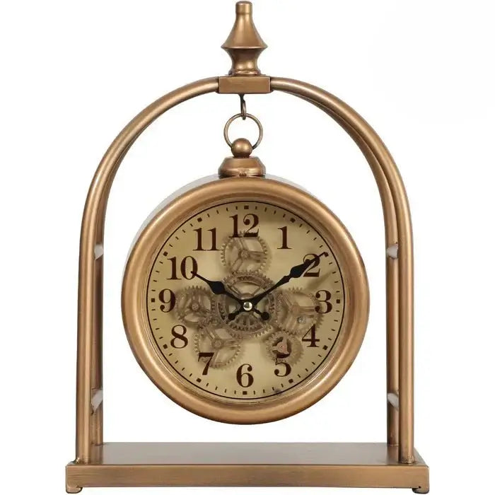 Basil Bedside Table Exposed Gear Movement Clock Gold - Luxury Co